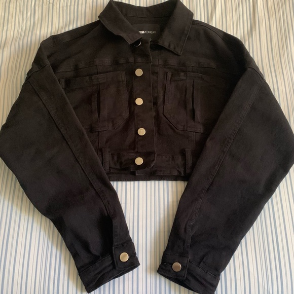 Black Cropped Fashion Nova Jean Jacket - Picture 3 of 3